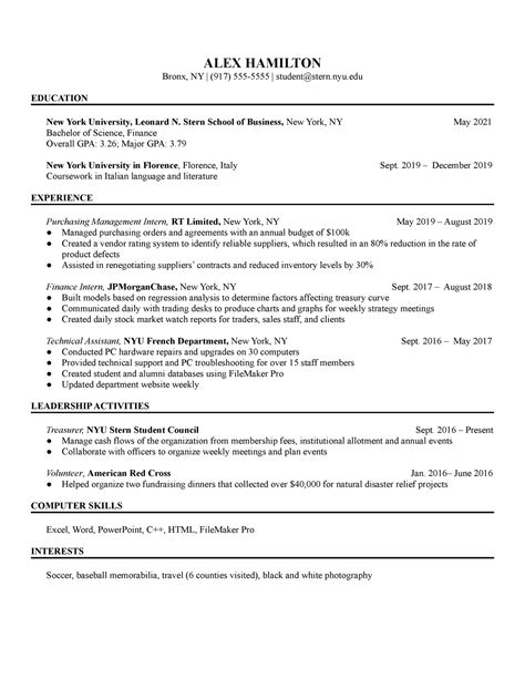 NYU Stern Resume Template Design