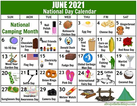 Example of a Printable National Day Calendar with Fun Designs