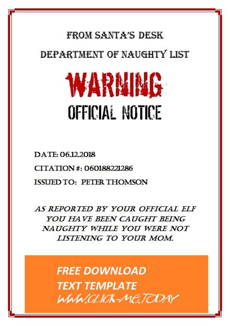 Naughty List Warning Letter Printable