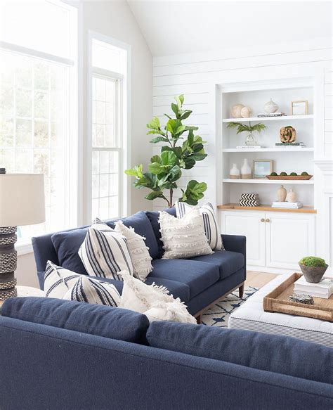 Navy Blue Couch in a Rustic Living Room