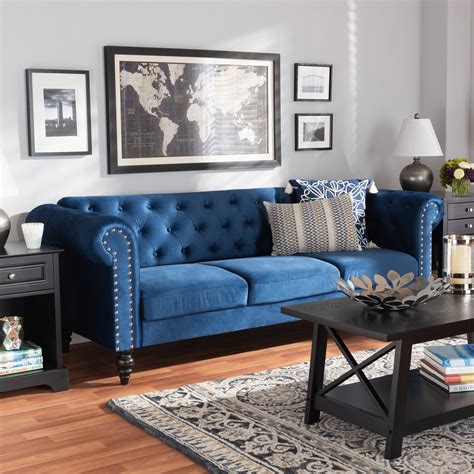 Navy Blue Couch in a Traditional Living Room