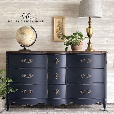 Navy blue dresser in different rooms