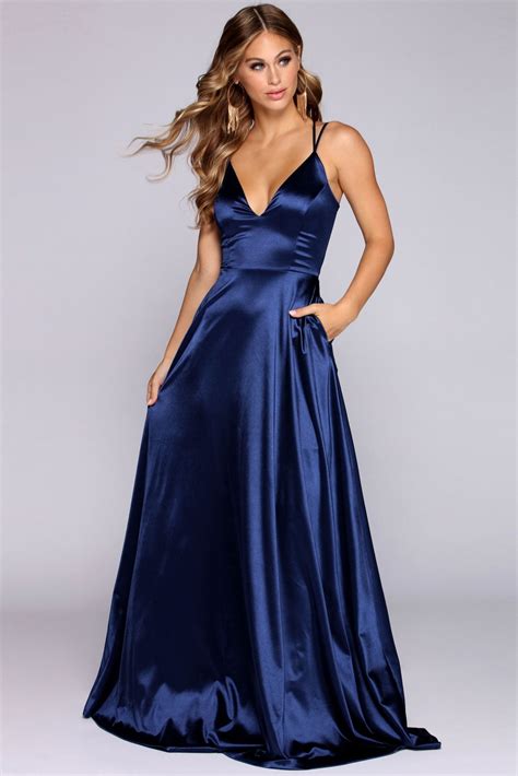 Navy Blue Formal Dress with Silk Fabric