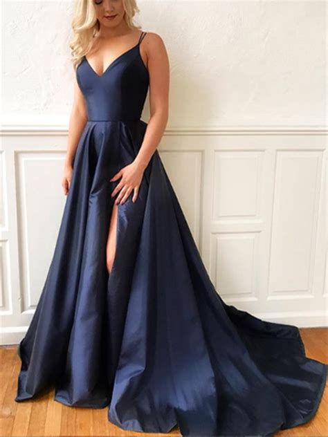 Navy Blue Formal Dress with Feathers