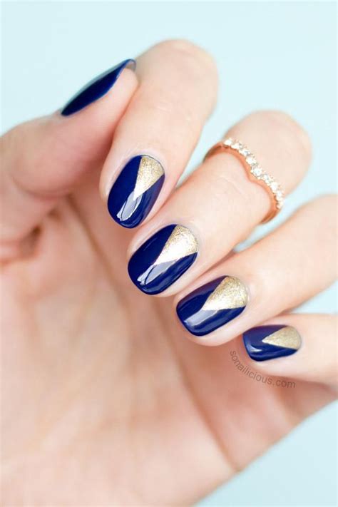 Navy Blue and Gold Nail Art