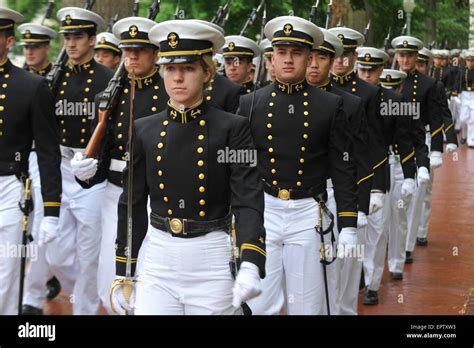 Description of Navy cadets marching