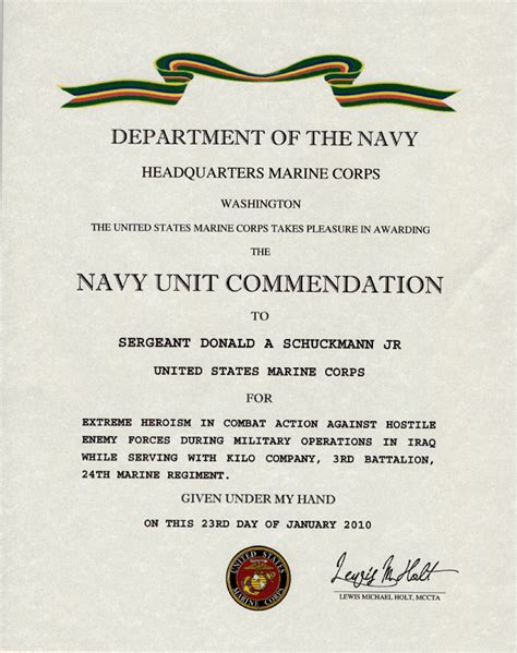 Navy Commendation Medal Certificate