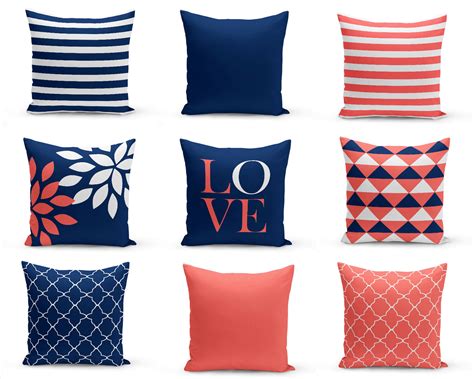 Navy Coral Throw Pillows