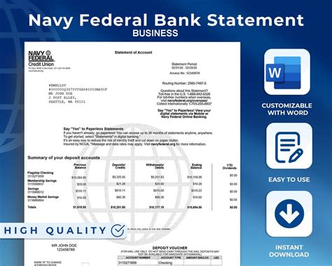 Navy Federal Bank Statement Template Example