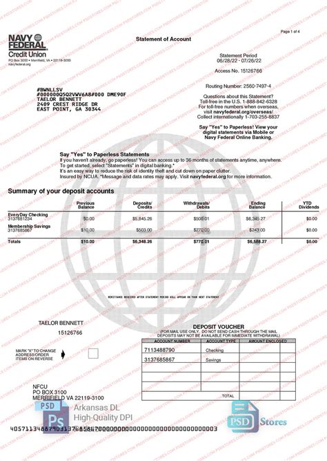 Navy Federal Bank Statement Template Design Example