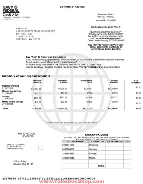 Navy Federal Bank Statement Template Structure