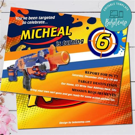 Nerf Gun Party Invitation Card Template