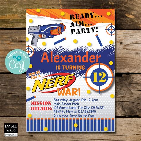 Nerf Gun Party Invitation Card