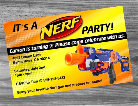 Nerf Gun Party Invitation Template Example