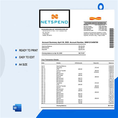 Tracking Income on a Netspend Bank Statement Template