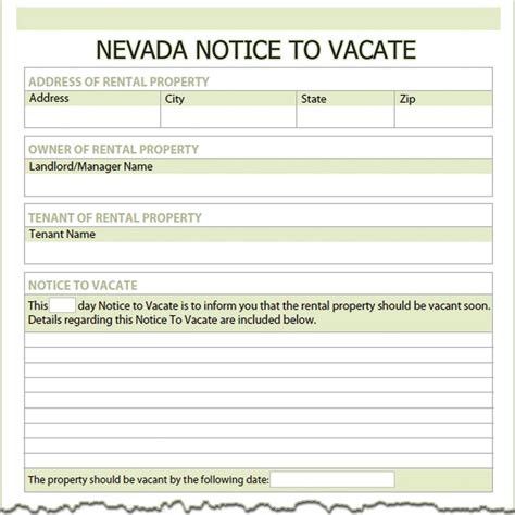 Nevada 30 Day Notice to Vacate Template