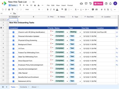 New Hire Checklist Excel Spreadsheet