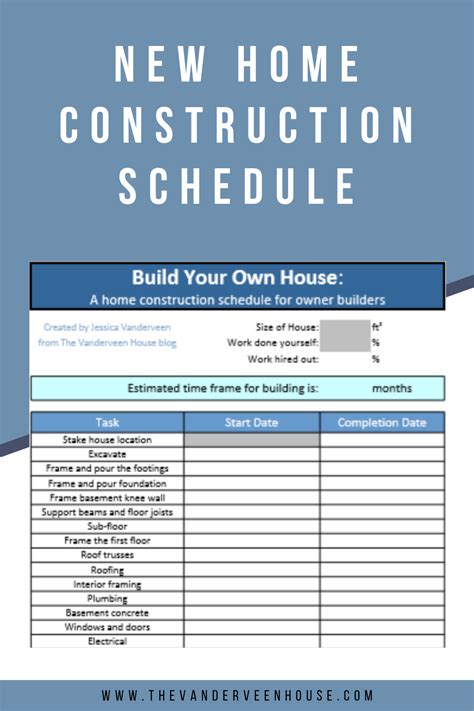 New Home Construction Schedule Template in Excel