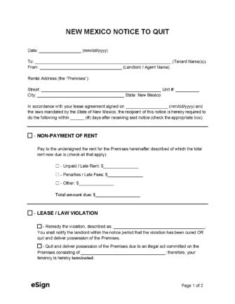 New Mexico Eviction Notice Template