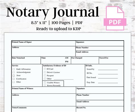 New York Notary Journal Page Template