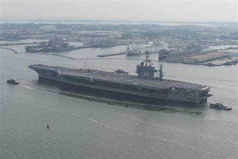 Aircraft carrier in Norfolk harbor