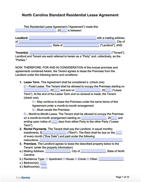 North Carolina Lease Template Download