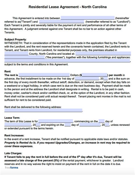 A sample North Carolina residential lease agreement template 4