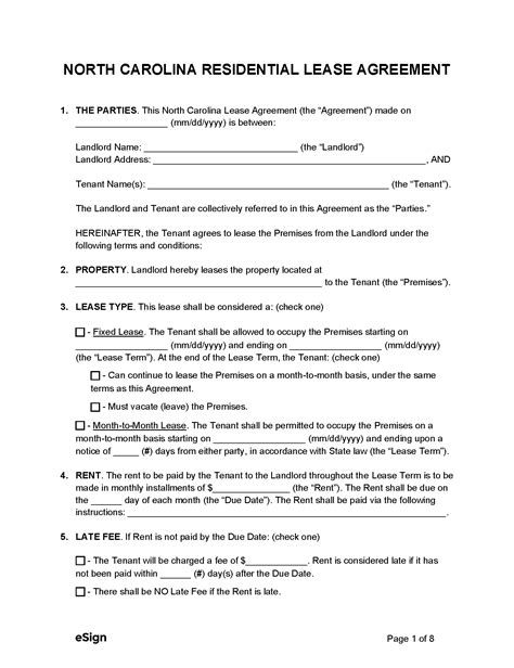 A sample North Carolina residential lease agreement template 6