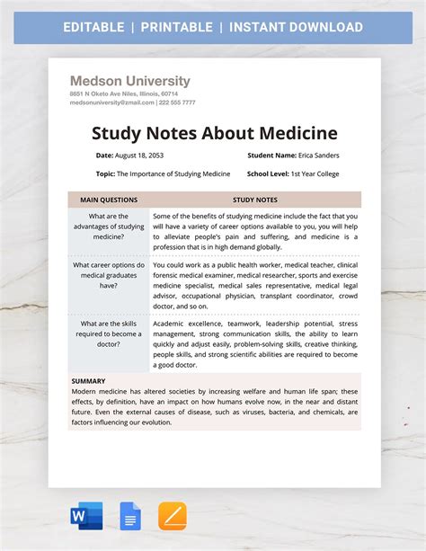 Example of a Note-taking Template