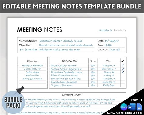 Example of a Note-taking Template for Business Meetings