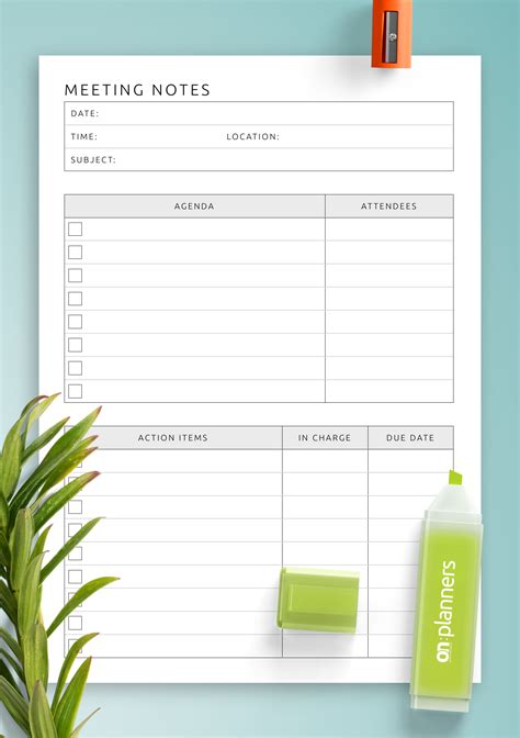 Example of a Note-taking Template for Meetings