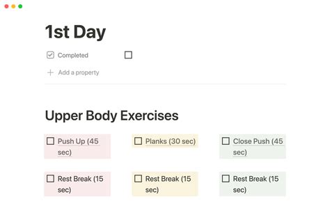 Notion F.A.M.E.D.R. template workout routine