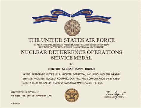 Nuclear Deterrence Service Medal Criteria