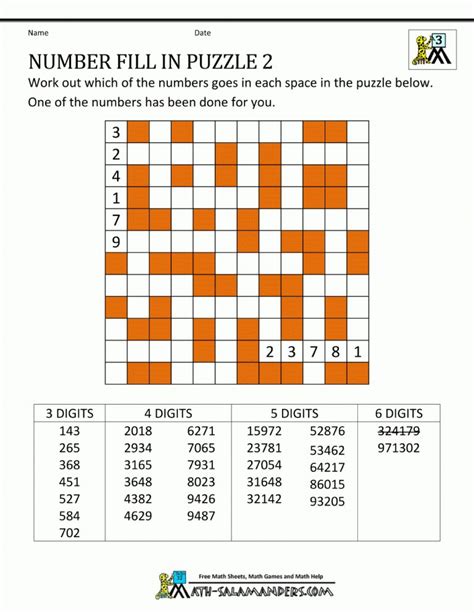 Number Sequence Fill-It-In Puzzle Example