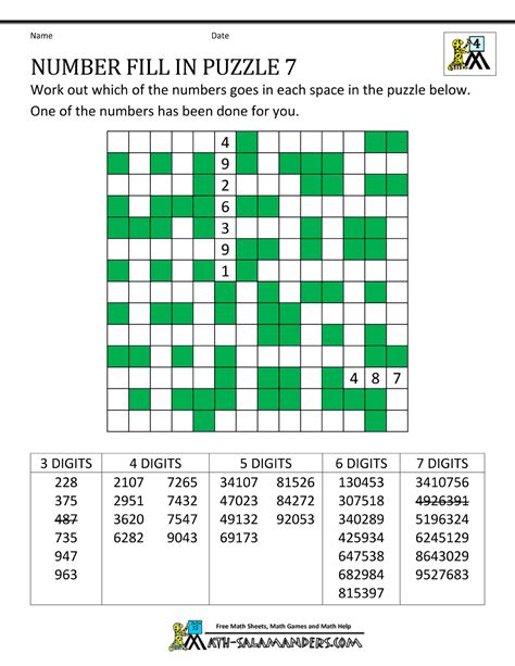 Number Sequence Fill-It-In Puzzle