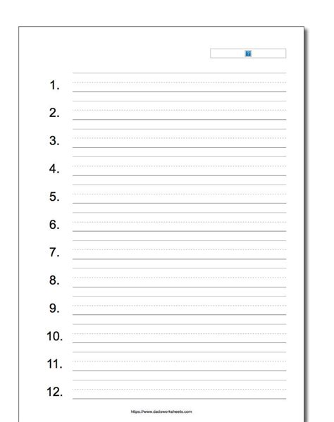 Numbered Lined Paper for Organization