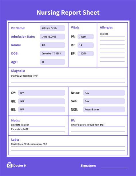 Nurse Report Sheet Template Example 1