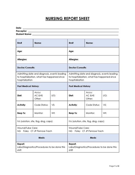 Nurse Report Sheet Template Example 10