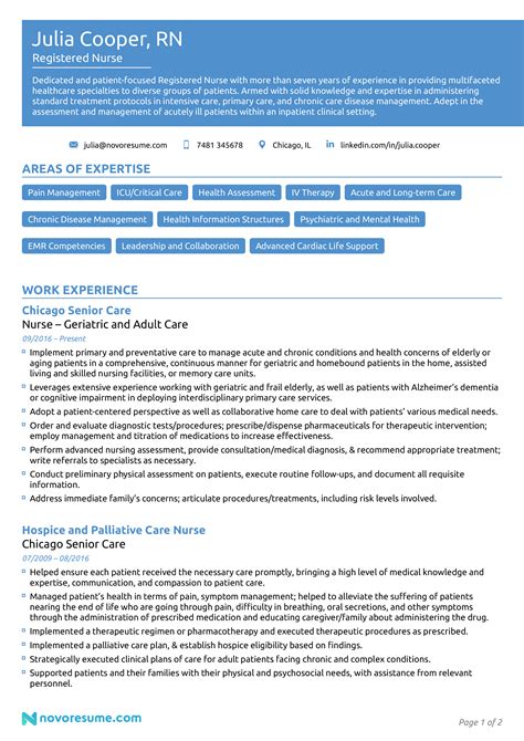 Nursing Resume Example 1