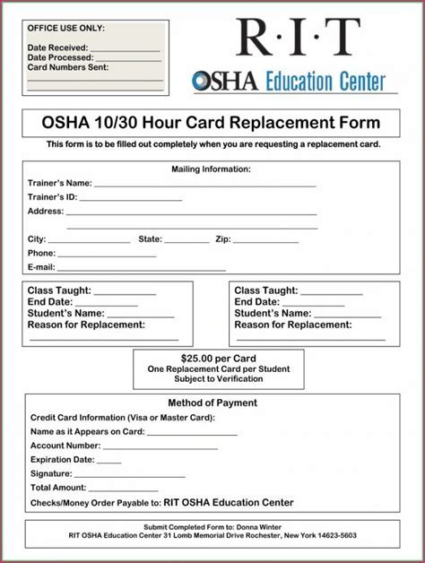 OSHA 30 Card Template