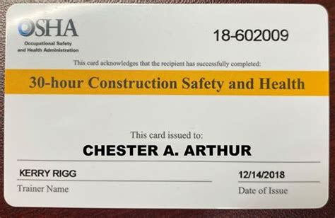 OSHA 30 Card Template Plastic