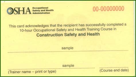 OSHA 30 Card Template Requirements