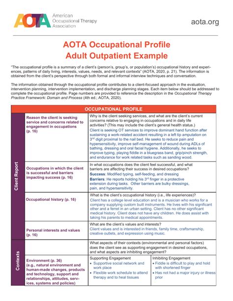 Occupational Therapy Profile Example