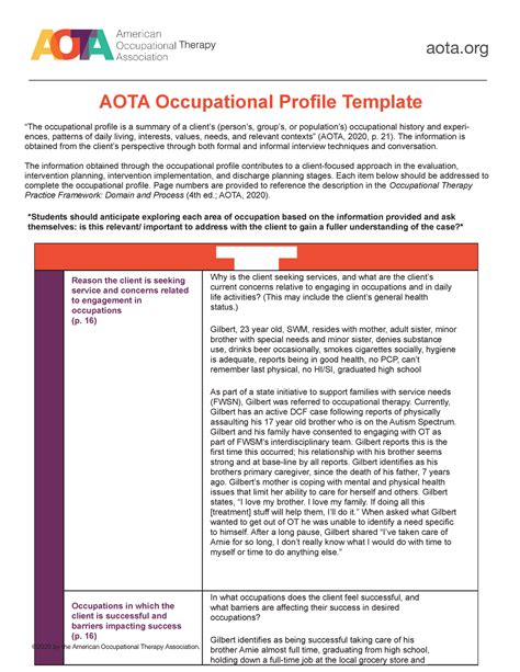 Occupational Therapy Profile Guide