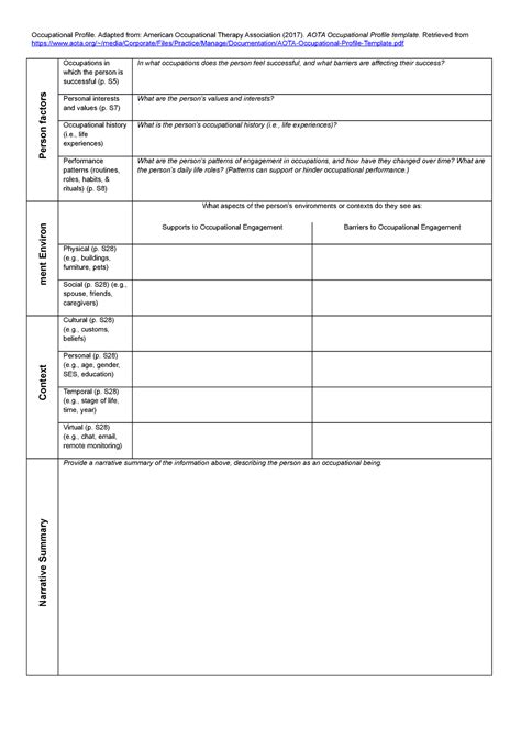 Occupational Therapy Profile Template