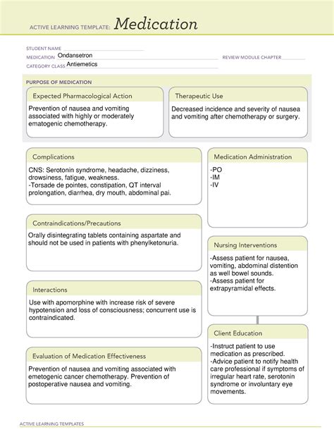 Ondansetron Active Learning Template