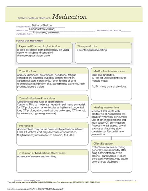 Ondansetron Template Example 2