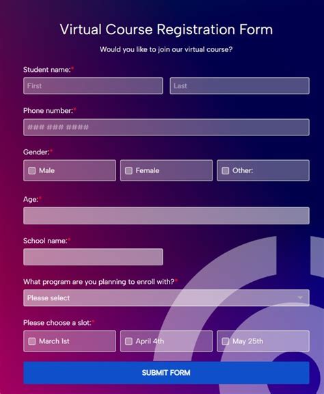 Online Course Registration Form Template