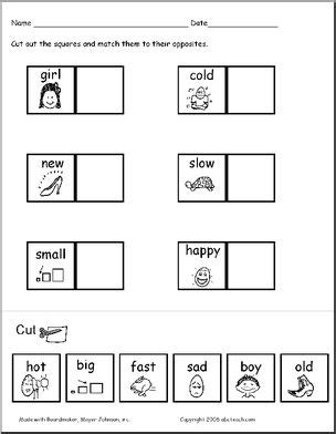 Opposites Cut and Paste Worksheet Image