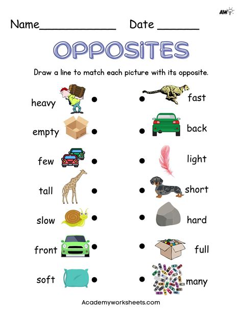 Opposites Matching Worksheet Image